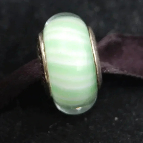 Pandora Jewelry - Retired Authentic Pandora Green Candy Striper Murano Glass Bead Charm